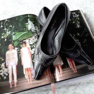 Franco Barbieri black leather pointed heeled pumps